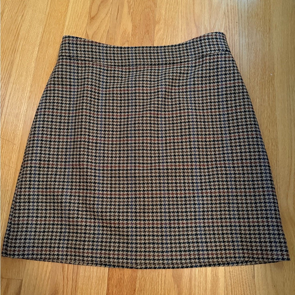 J. Crew Houndstooth A-Line Skirt in Brown and Black